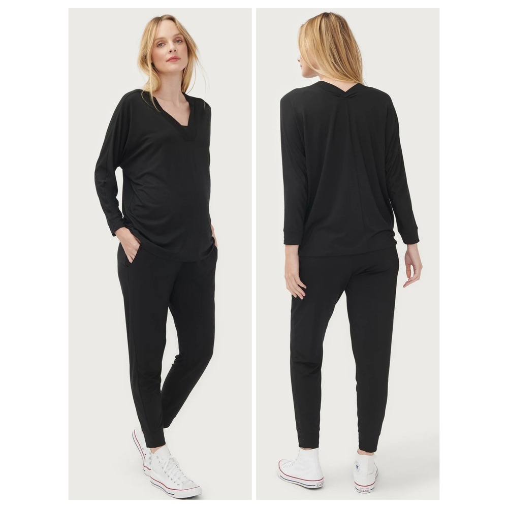 HATCH The Visitor Top Women Medium Black Maternity V-Neck Long Sleeve Tencel